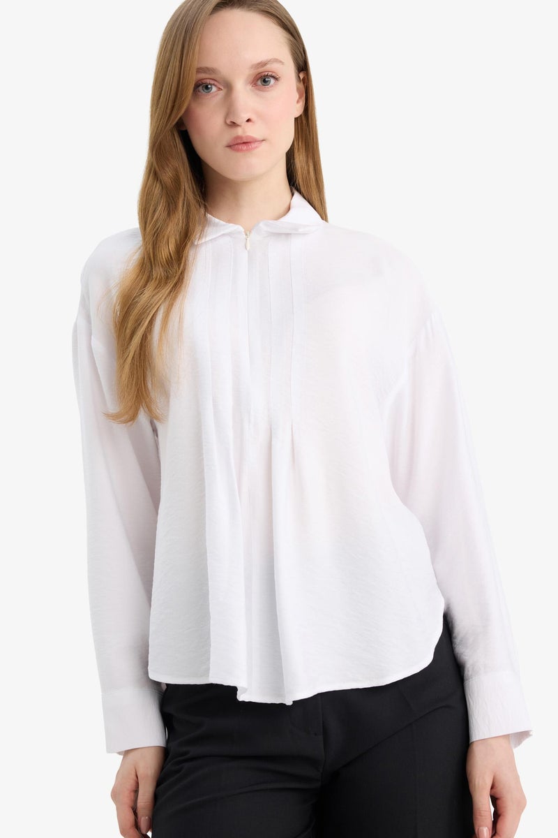 DeFacto White Woman Relax Fit Shirt Collar Long Sleeve Shirt Casual - Image 3